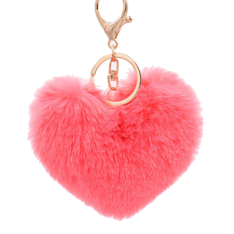 Fashion red love heart-shaped plush keychain couple imitation Rex rabbit fur ball bag pendant car pendant wholesale