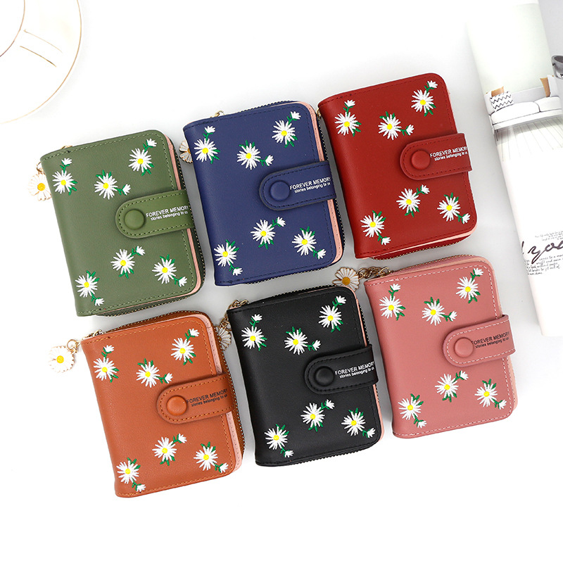 Personalized women's short zipper buckle wallet handbag coin purse embroidered women's card bag manufacturers wholesale