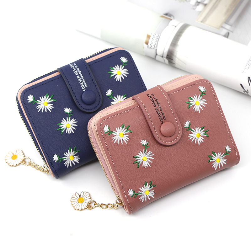 Personalized women's short zipper buckle wallet handbag coin purse embroidered women's card bag manufacturers wholesale