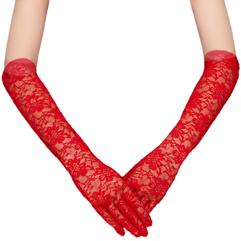 Cross-border bridal lace gloves long red cheongsam dress wedding dress catwalk accessories sexy lace women's sleeves white