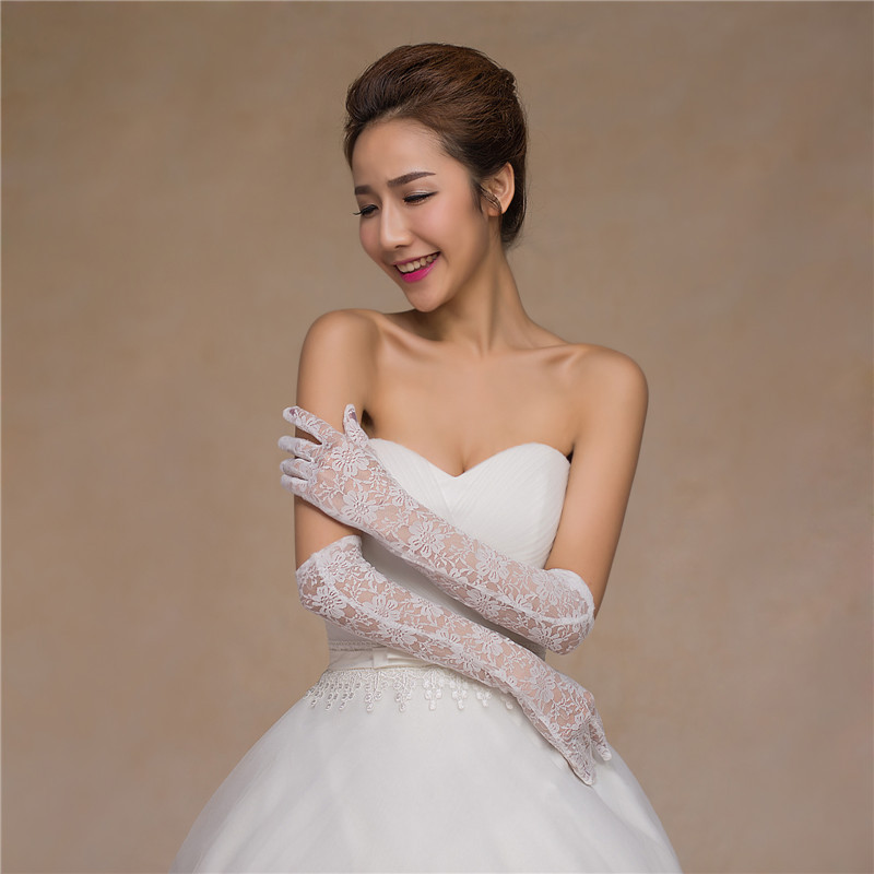 Cross-border bridal lace gloves long red cheongsam dress wedding dress catwalk accessories sexy lace women's sleeves white