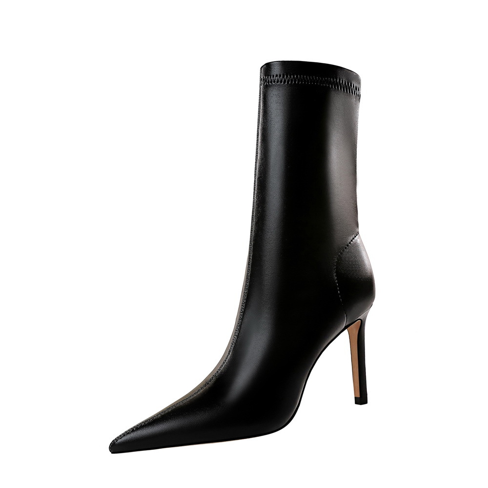 315-12 European and American style winter fashion simple thin heel high heel pointed sexy nightclub slim short boots Women's thin boots