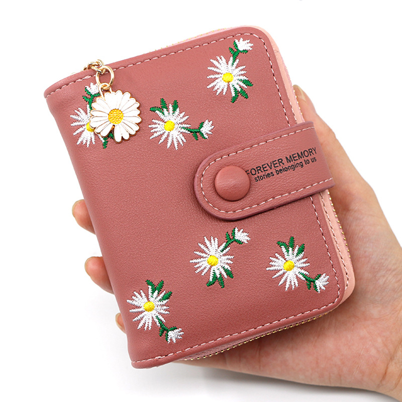 Personalized women's short zipper buckle wallet handbag coin purse embroidered women's card bag manufacturers wholesale
