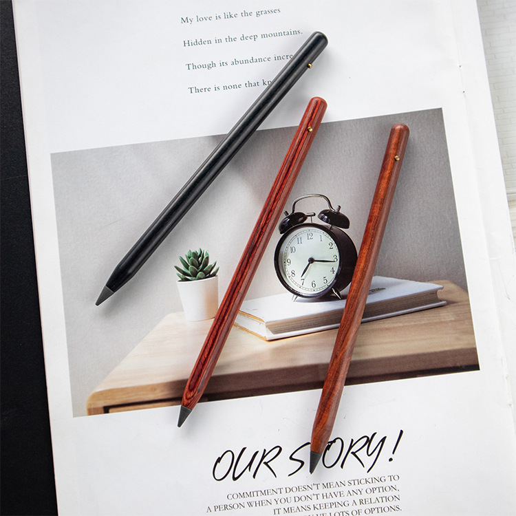 Manufacturer sandalwood eternal pencil metal pen business gift pen no ink can not finish writing pencil in stock supply