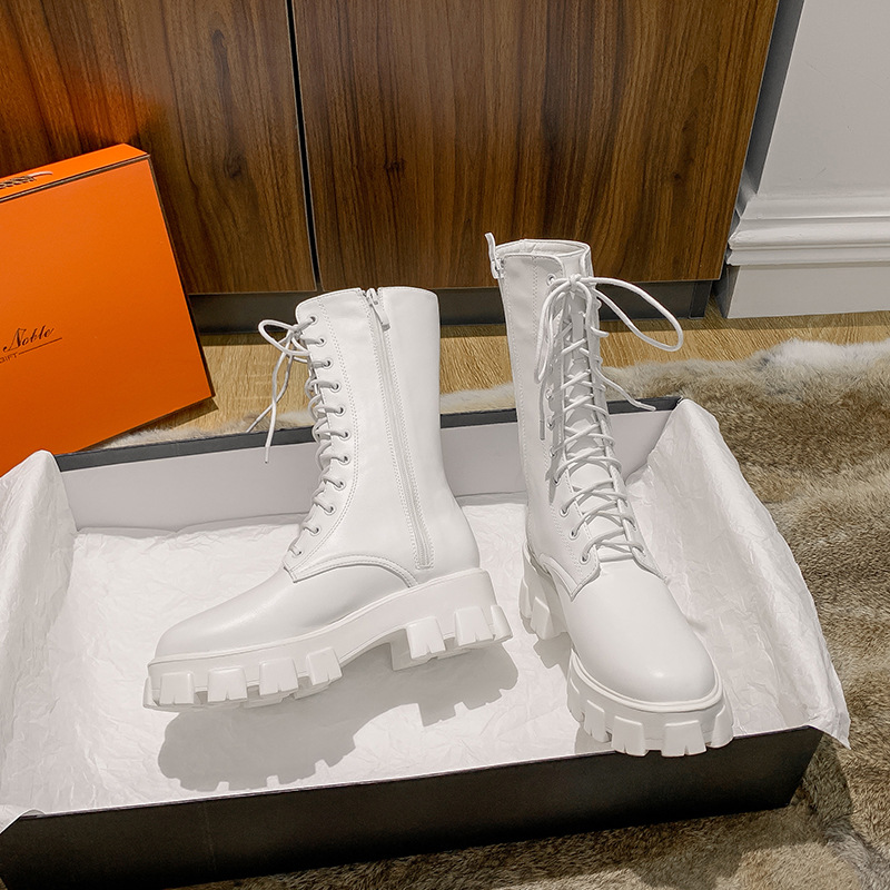 2023 Thick-soled Elevated White Martin Boots Women's Summer Thin Breathable British Fashion ins Short Boots Motorcycle Boots