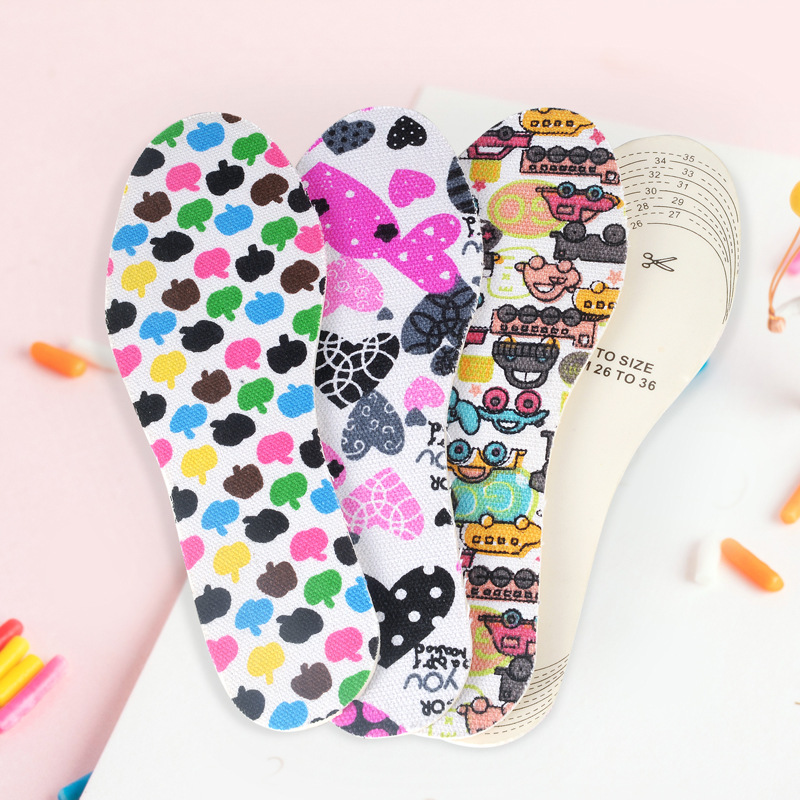 Feiyun factory direct latex children's insole sweat absorbent breathable shock absorption soft cartoon printed canvas foot pad