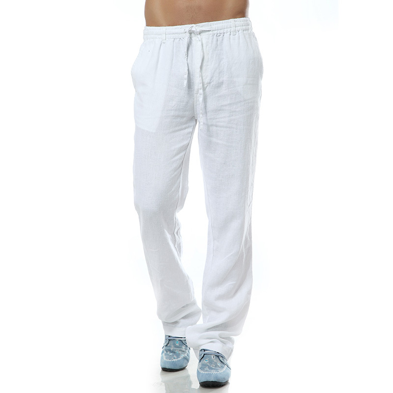 Linen casual pants men's loose plus fat summer thin elastic waist linen pants factory direct a generation of hair