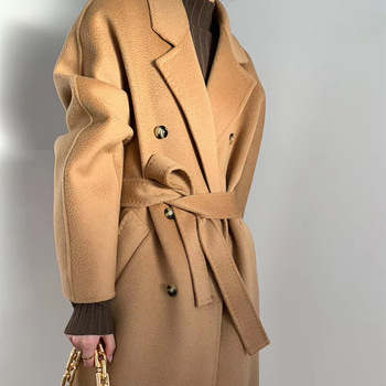 2023 autumn and winter new double-sided cashmere overcoat women's long high-end water ripple overcoat double-sided woolen overcoat women_voghion.com