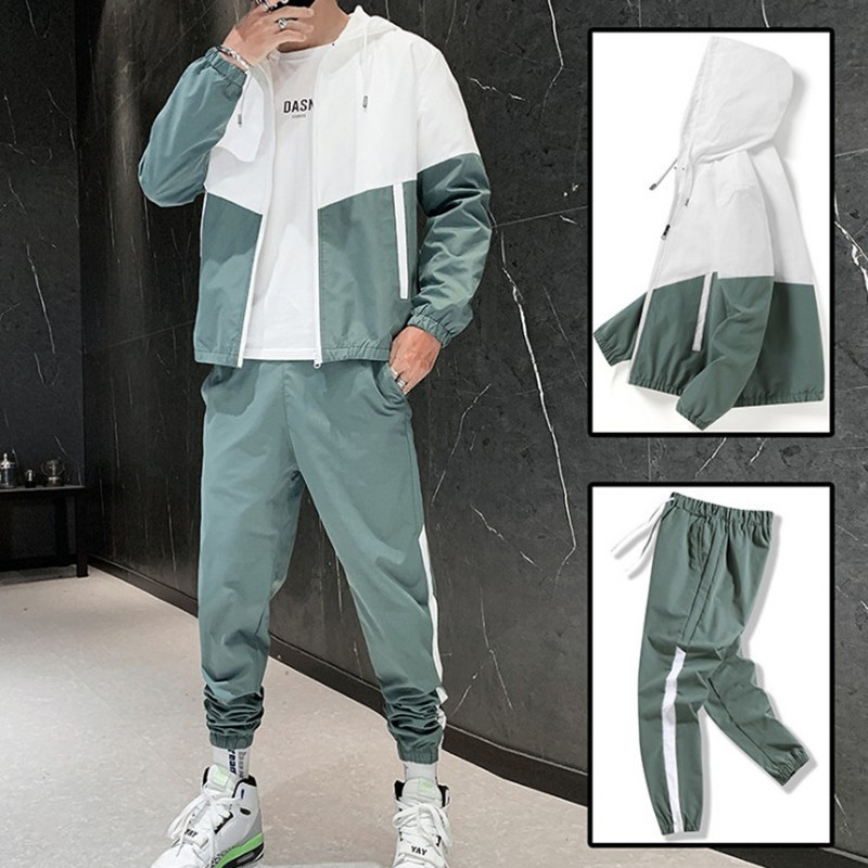suit Men's 2024 Spring New Casual suit Youth Korean Sports Two-piece plus size Sports suit Trendy
