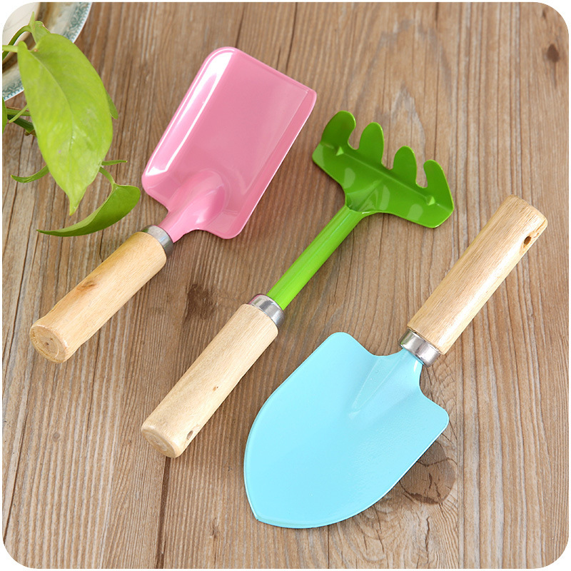 A796 Home Gardening Tools Mini Wooden Handle Small Shovel Rake Three-piece Set Flower Planting Potted Small Flower Shovel