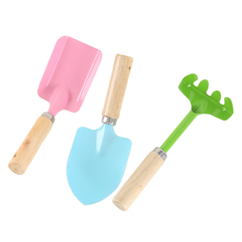 A796 Home Gardening Tools Mini Wooden Handle Small Shovel Rake Three-piece Set Flower Planting Potted Small Flower Shovel