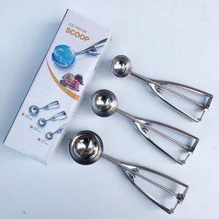 In stock color boxed ice cream spoon three-piece set stainless steel ice cream spoon ice cream spoon fruit digging ball spoon