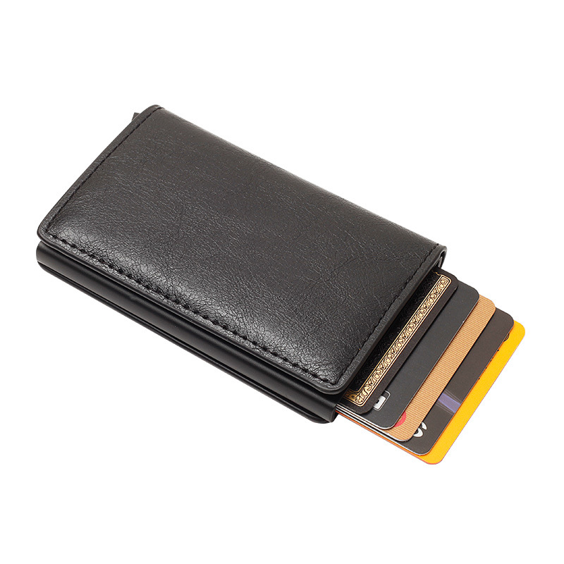 碳纤维卡包速卖通防盗刷RFID自动弹卡铝合金PU卡包钱包一个起