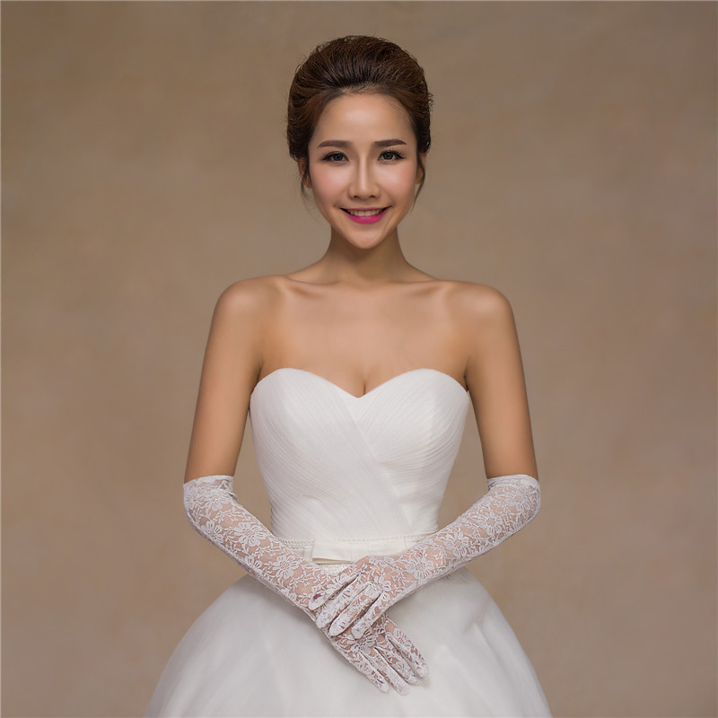 Cross-border bridal lace gloves long red cheongsam dress wedding dress catwalk accessories sexy lace women's sleeves white