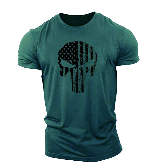 Cross-border Amazon Wish Cross-border ebay Men's Skull Fitness Short-sleeved T-shirt Cotton Gym GYM
