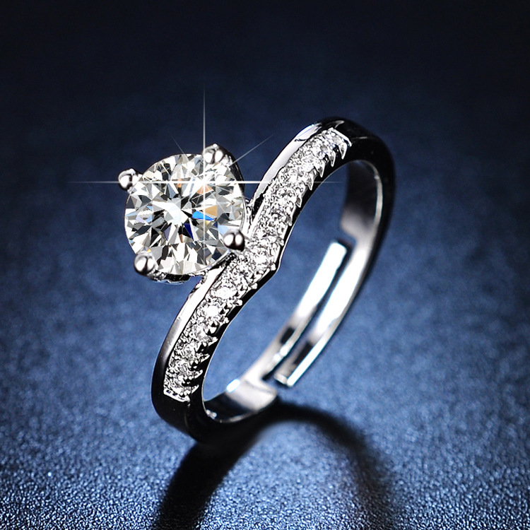 Factory direct simulation diamond opening adjustable ring female six-claw 1 karat imitation moissanite ring Live supply