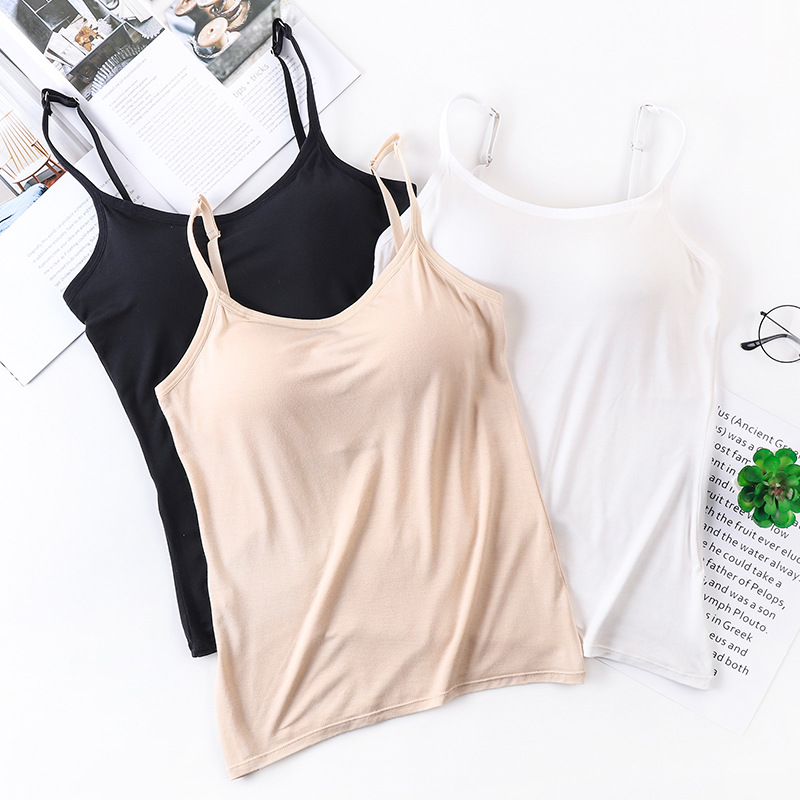 Modal Camisole Vest with Chest Pad Women's Summer No Steel Ring Bra-free Bra Cup Underwear One-piece Yoga Sports Top