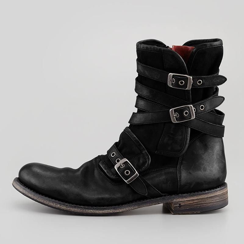 2021 new foreign trade cross-border round head belt buckle side zipper thick heel casual men's short boots large size wholesale_voghion.com