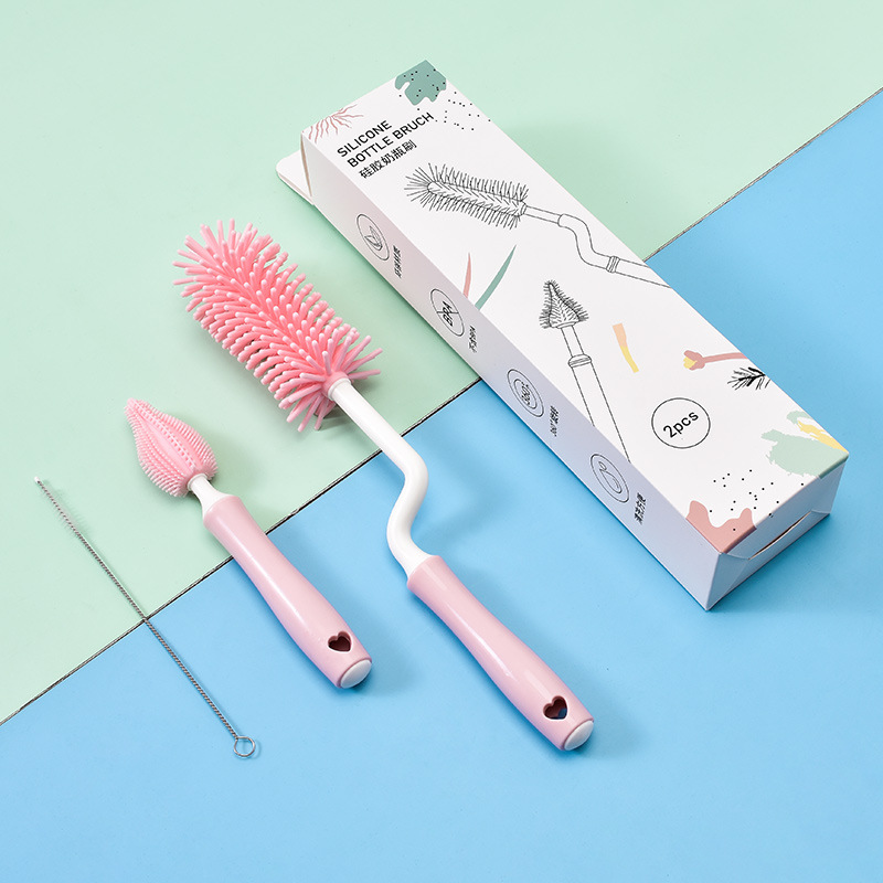 Silicone bottle brush 360 degree rotating baby nipple brush bottle brush combination Cup brush bottle cleaning brush set