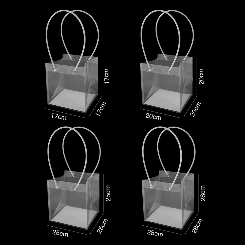 透明な正方形 Pp ハンドバッグ花束ストールディスプレイウェディングギフトロングハンドルケーキバッグプラスチック包装|undefined