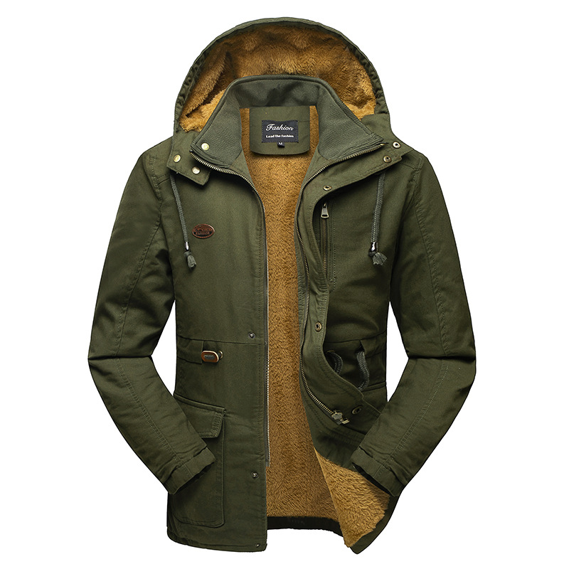 Cross-border Amazon winter cotton-padded coat men's workwear jacket mid-length European and American men's plus size coat warm thickened