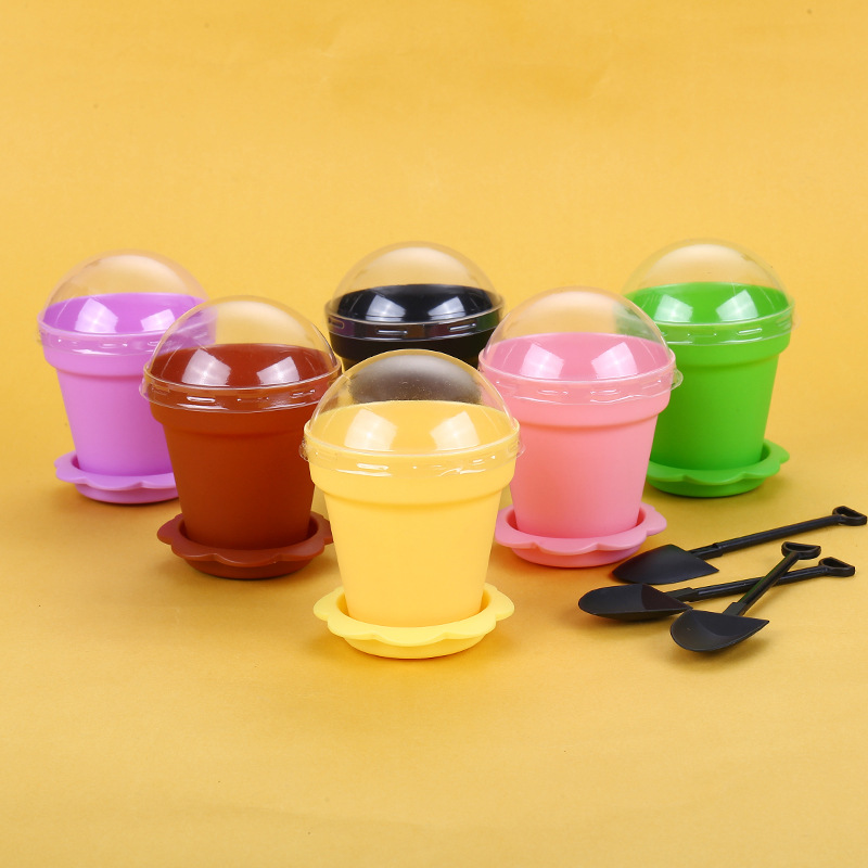 Disposable potted cake flowerpot ice cream cup DIY cake cup set with lid and shovel yogurt cup
