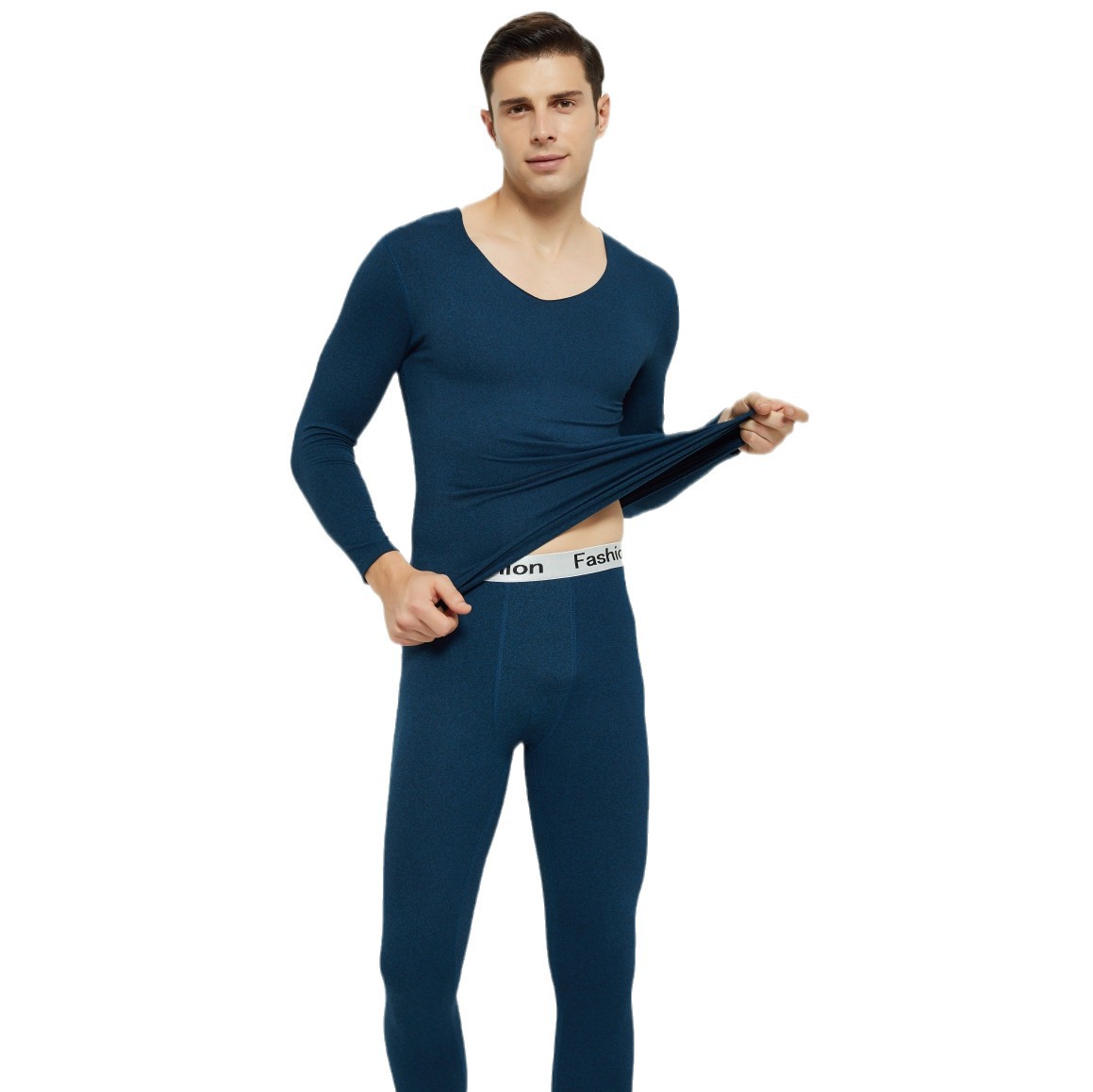 Men's thermal seamless underwear suit fleece-lined autumn and winter sanding V-neck imitation cationic velvet autumn pants insulation
