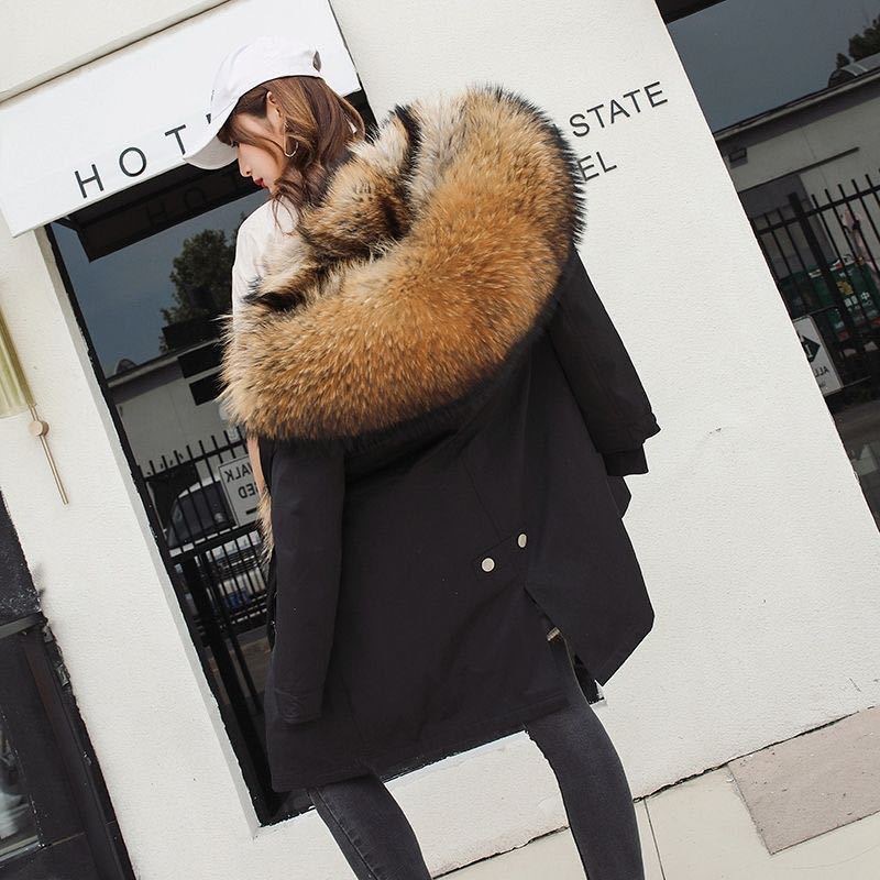Parker Women's Mid-length Faux Fur Coat Faux Fox Fur Inner Liner Fur Coat Removable Three-piece Set