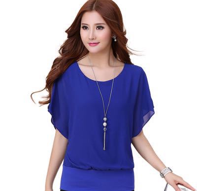  new summer chiffon shirt women's short-sleeved summer clothing plus size women's slimming bat chiffon top new bottoming