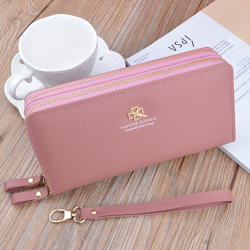 New Women's Wallet Women's Long Double Zipper Clutch Bag Fashionable Litchi Pattern Large Capacity Double Wallet Mobile Phone Bag