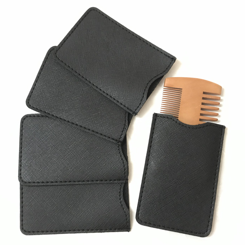 Spot cross-border grate comb leather case printable logo beard comb protective case wooden comb protective case comb PU storage case