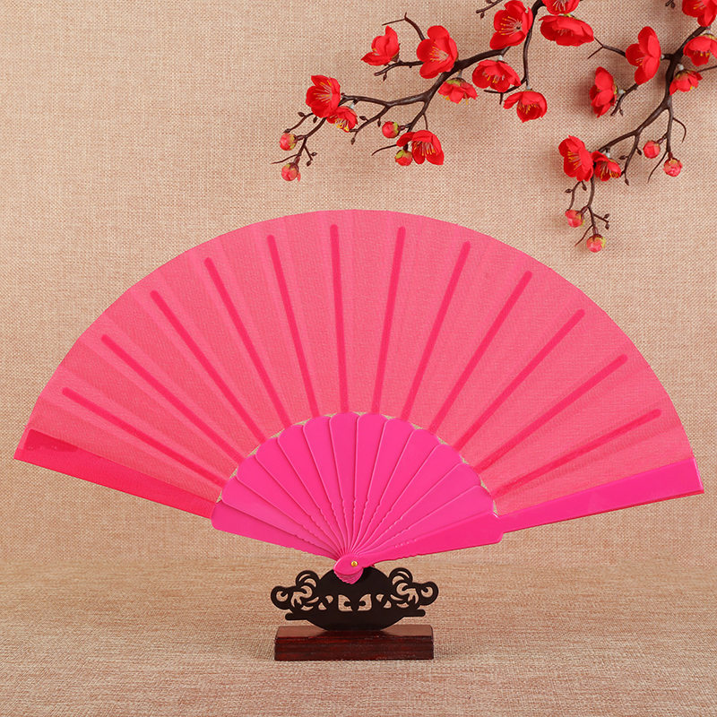 Plain plastic wedding folding fan dance fan prop fan flat plastic fan multicolor optional Big Red