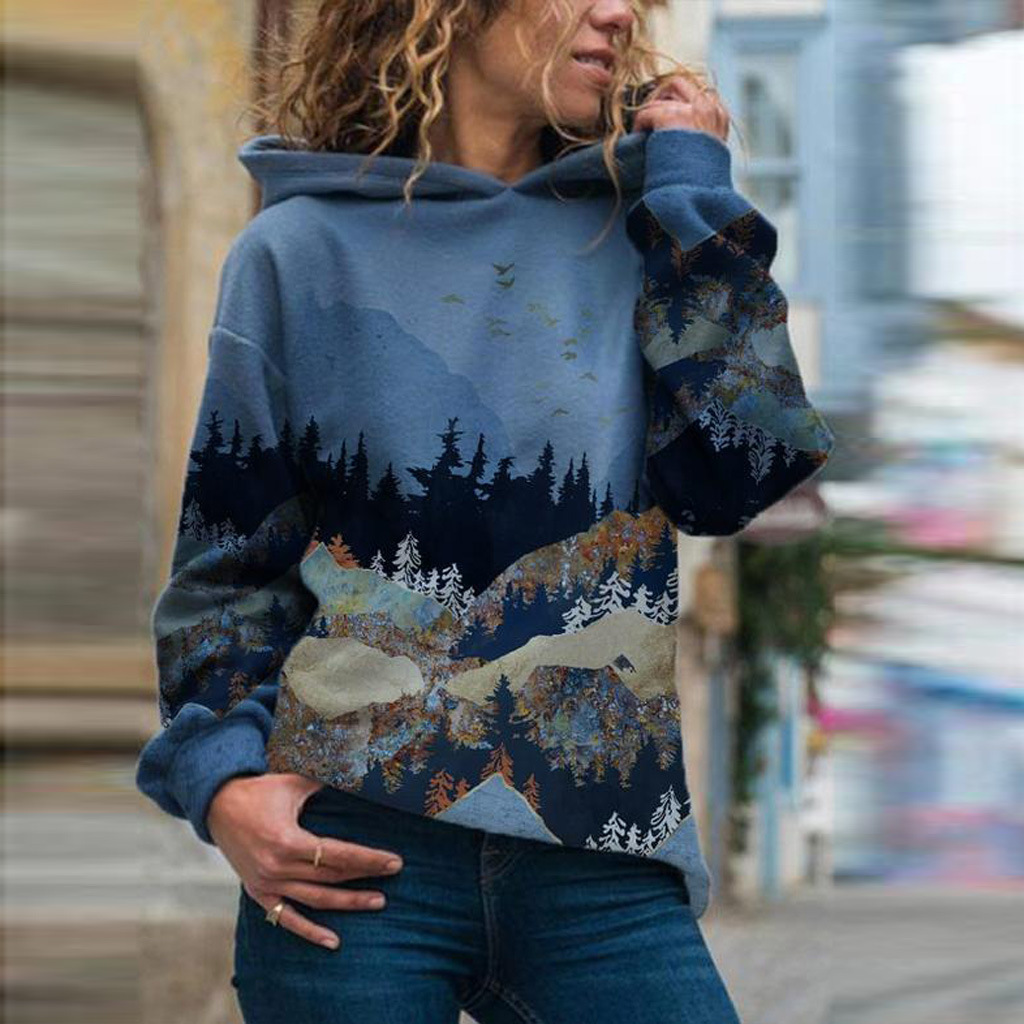 AliExpress wish Amazon ebay independent station autumn and winter New hooded slim-fit long-sleeved printed sweater
