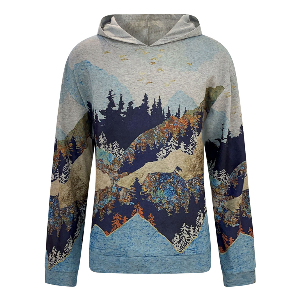 AliExpress wish Amazon ebay independent station autumn and winter New hooded slim-fit long-sleeved printed sweater