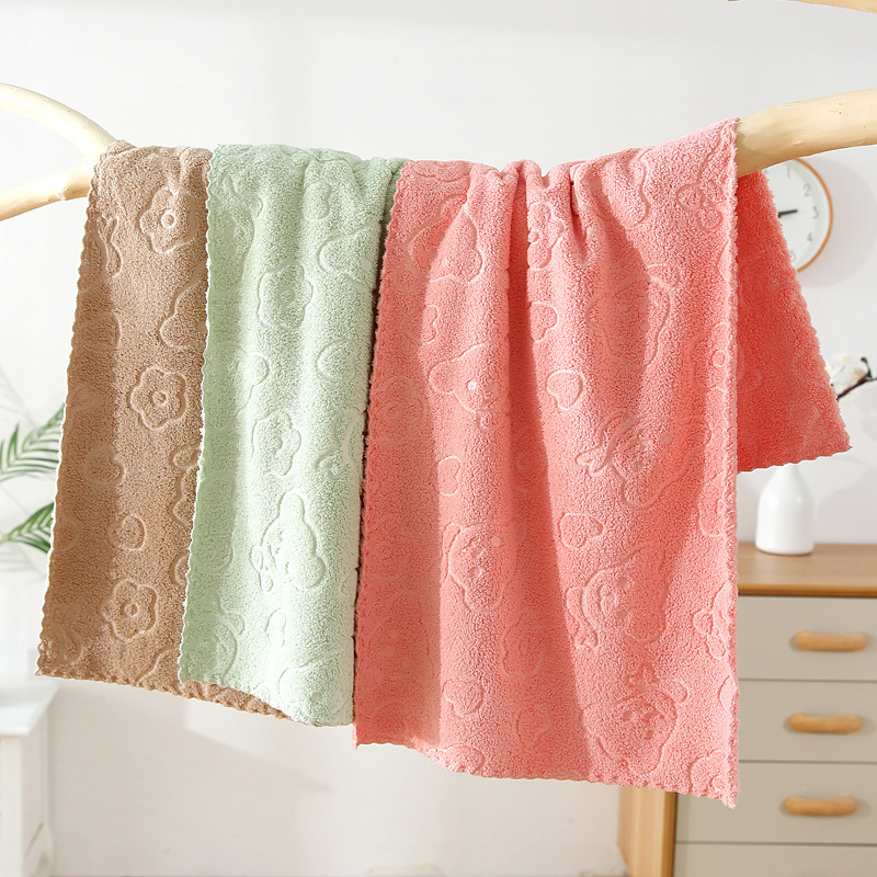Factory wholesale coral fleece embossed towel soft absorbent quick-drying cute cartoon face towel bear gift