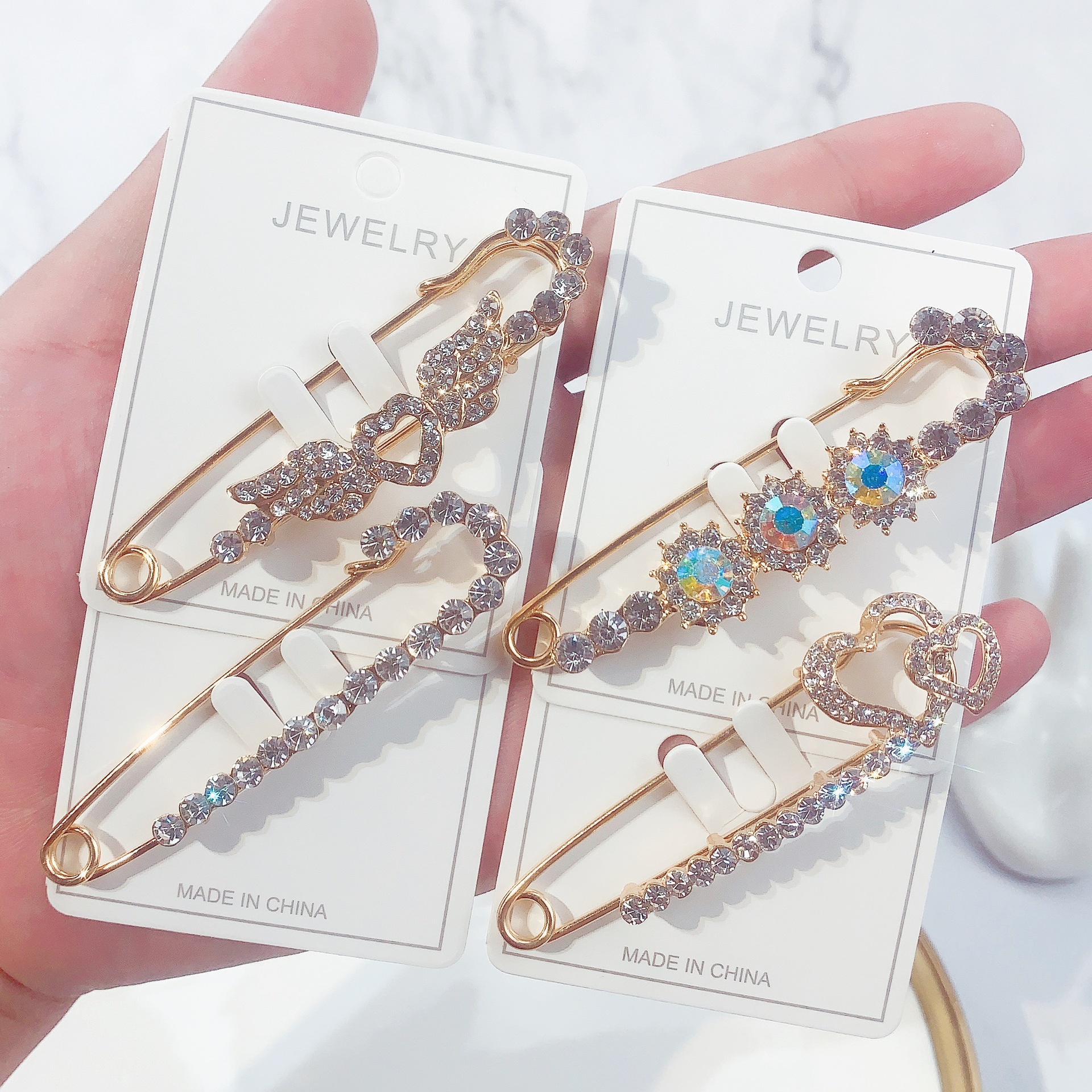 Korean Trendy Fashion Minimalist Versatile Diamond-Studded Brooch Coat Sweater Cardigan Suit Pin Accessory Boutonniere