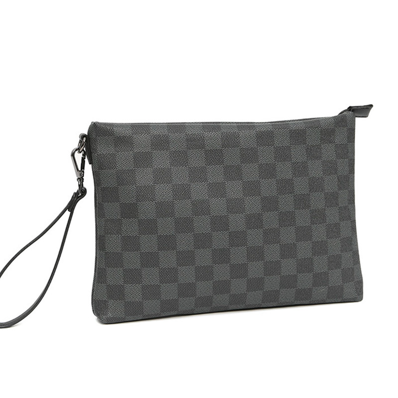 2020 New Casual Korean Style Clutch Bag Men's Black Plaid Clutch Bag File Bag Fashionable Simple Elegant Wrist Bag