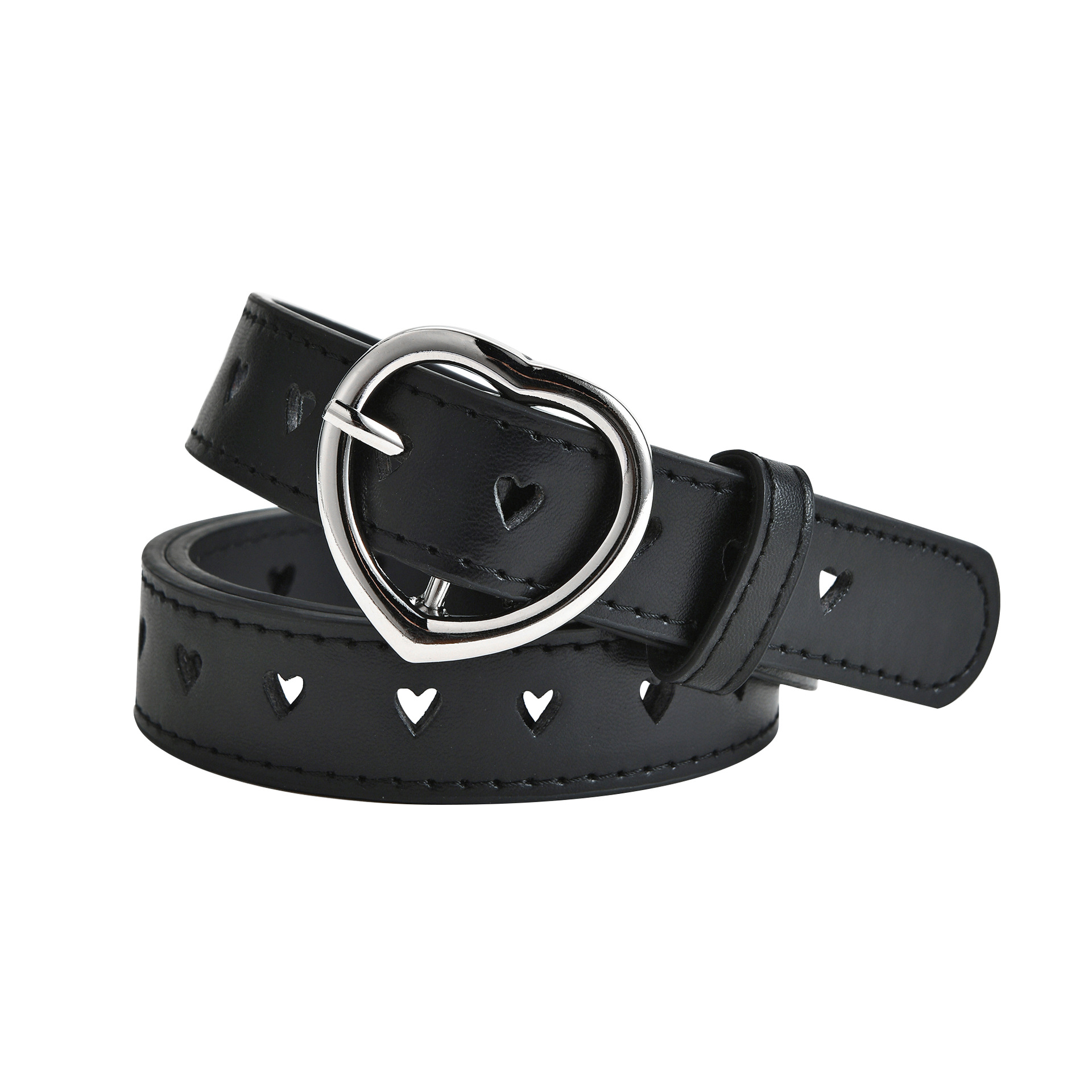 Children's peach buckle simple fashion women's belt love hole hollow decoration women's dress belt wholesale_voghion.com