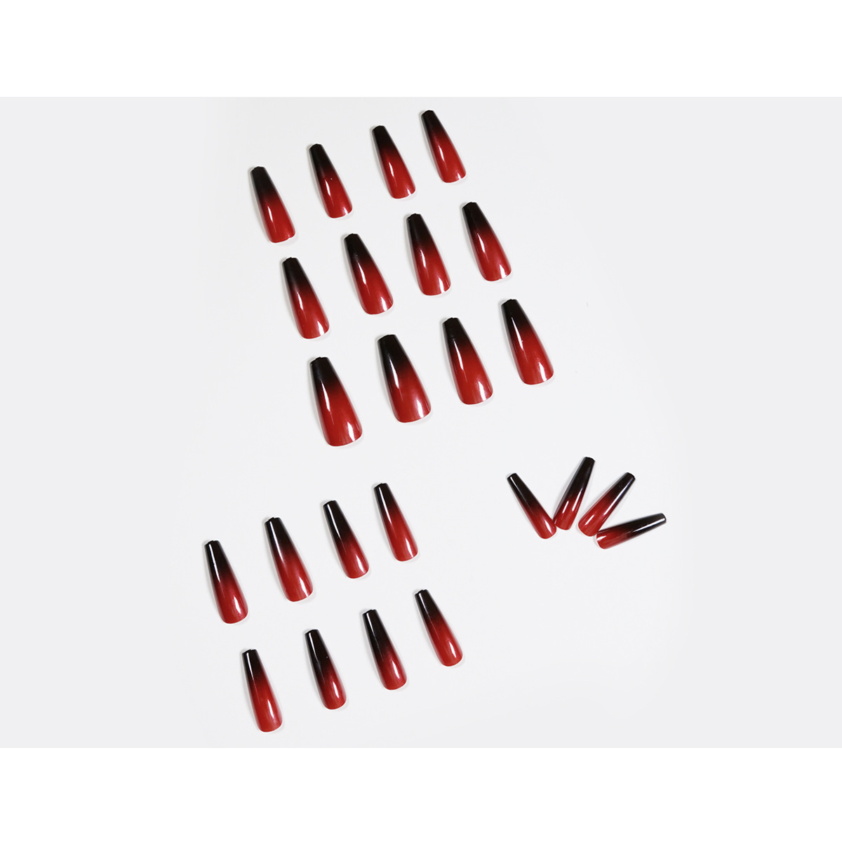 Red and Black Gradient Long Ballet Wear Finished False Nail Patch Nail Patch Waterproof Removable Foreign Trade
