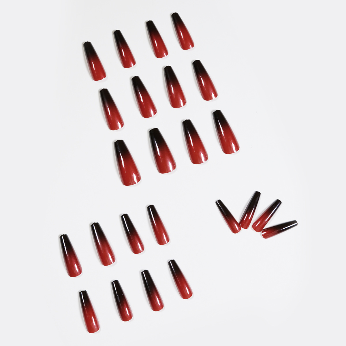 Red and Black Gradient Long Ballet Wear Finished False Nail Patch Nail Patch Waterproof Removable Foreign Trade