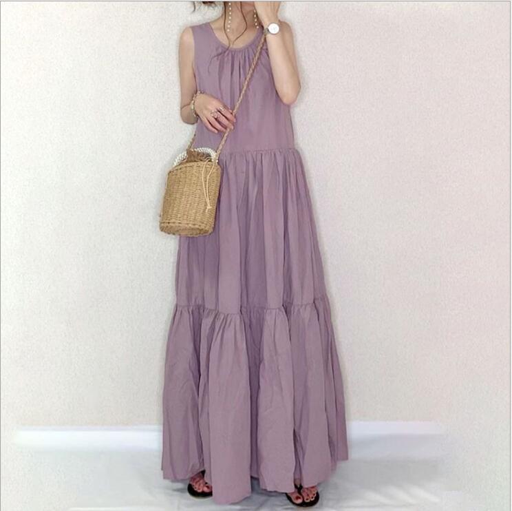 Dress 2023 New Japanese and Korean Women's Small Clear Long Dress Sleeveless Stitching Slim Lace-Up Dress in Stock