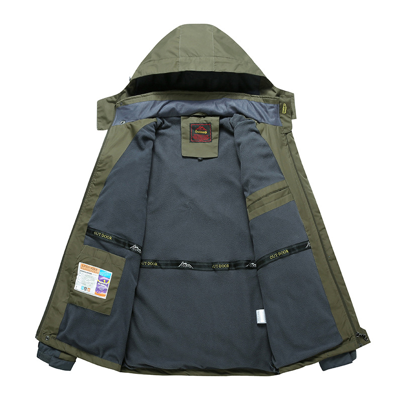 外貿大碼衝鋒衣男春秋薄款防風防水加肥戶外登山釣魚登山服裝外套