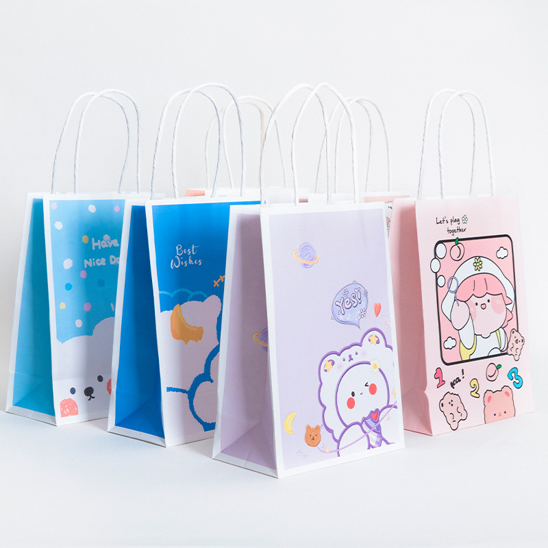 ins Gift Bag Cute Cartoon Kraft Paper Tote Bag Creative Snack Gift Bag Birthday Gift Bag