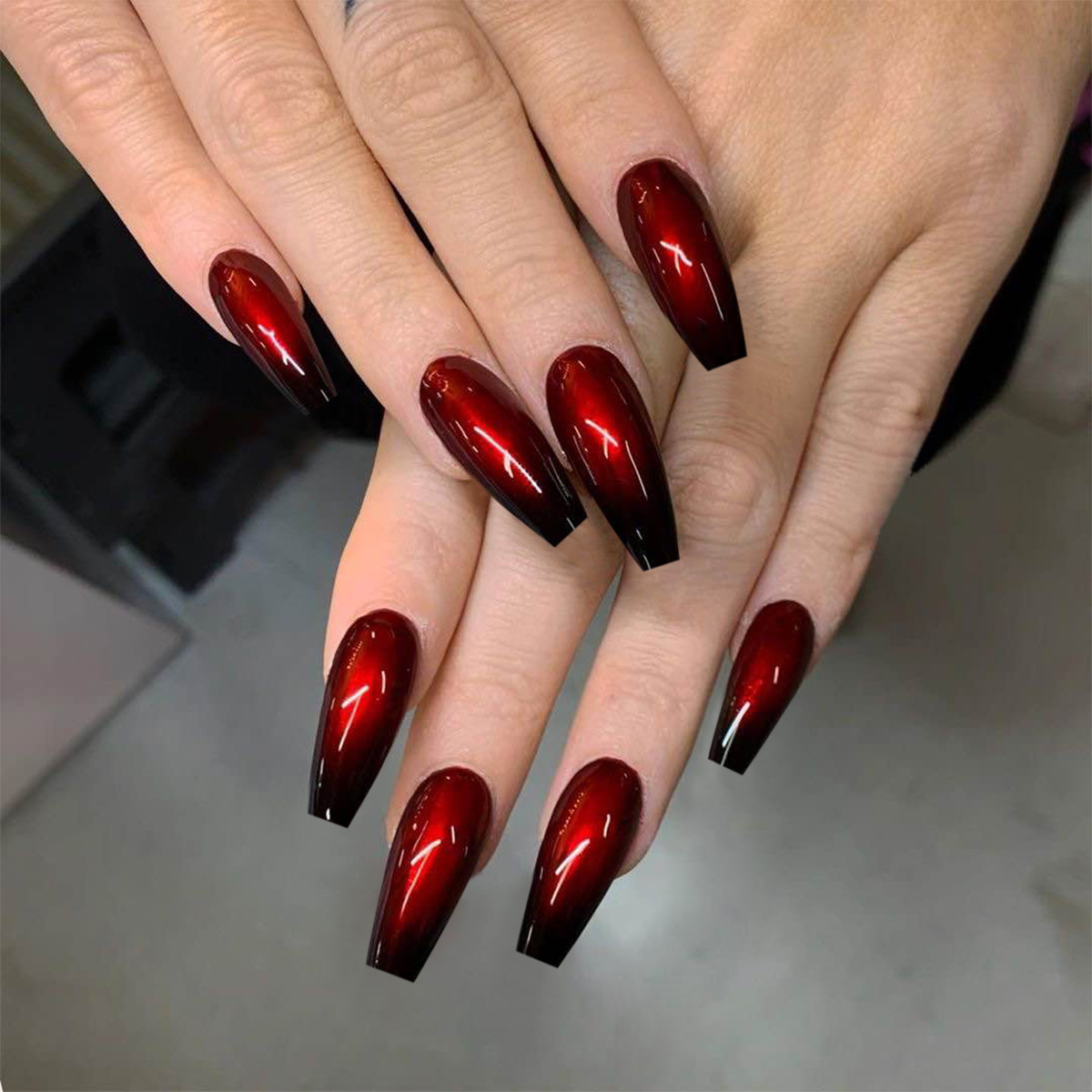 Red and Black Gradient Long Ballet Wear Finished False Nail Patch Nail Patch Waterproof Removable Foreign Trade
