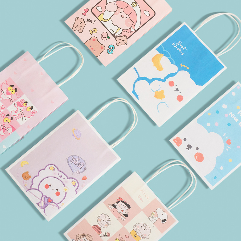 ins Gift Bag Cute Cartoon Kraft Paper Tote Bag Creative Snack Gift Bag Birthday Gift Bag