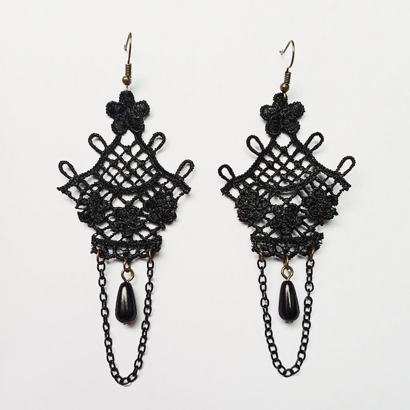 Hot sale vintage earrings fashion baroque ladies crystal earrings black lace earrings accessories mix wholesale E122
