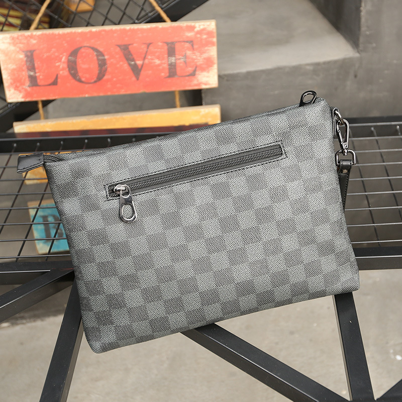 2020 New Casual Korean Style Clutch Bag Men's Black Plaid Clutch Bag File Bag Fashionable Simple Elegant Wrist Bag