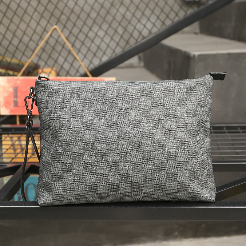 2020 New Casual Korean Style Clutch Bag Men's Black Plaid Clutch Bag File Bag Fashionable Simple Elegant Wrist Bag