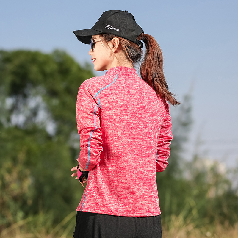 Factory wholesale outdoor Autumn wear stand collar quick-drying clothes lovers stretch long sleeve T-shirt Men's Fitness wear sportswear women