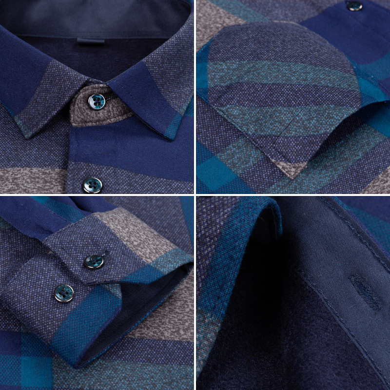Warm Shirt Men's Long-sleeved Winter Fleece-lined Thickened Plaid Shirt for Middle-aged Dad Water-washed Fleece Winter Shirt for Men